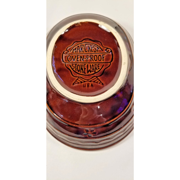 Mar-Crest~Oven-Proof Stoneware Daisy Dot Brown Divided Serving Dish Vtg. MCM, - Picture 8 of 8